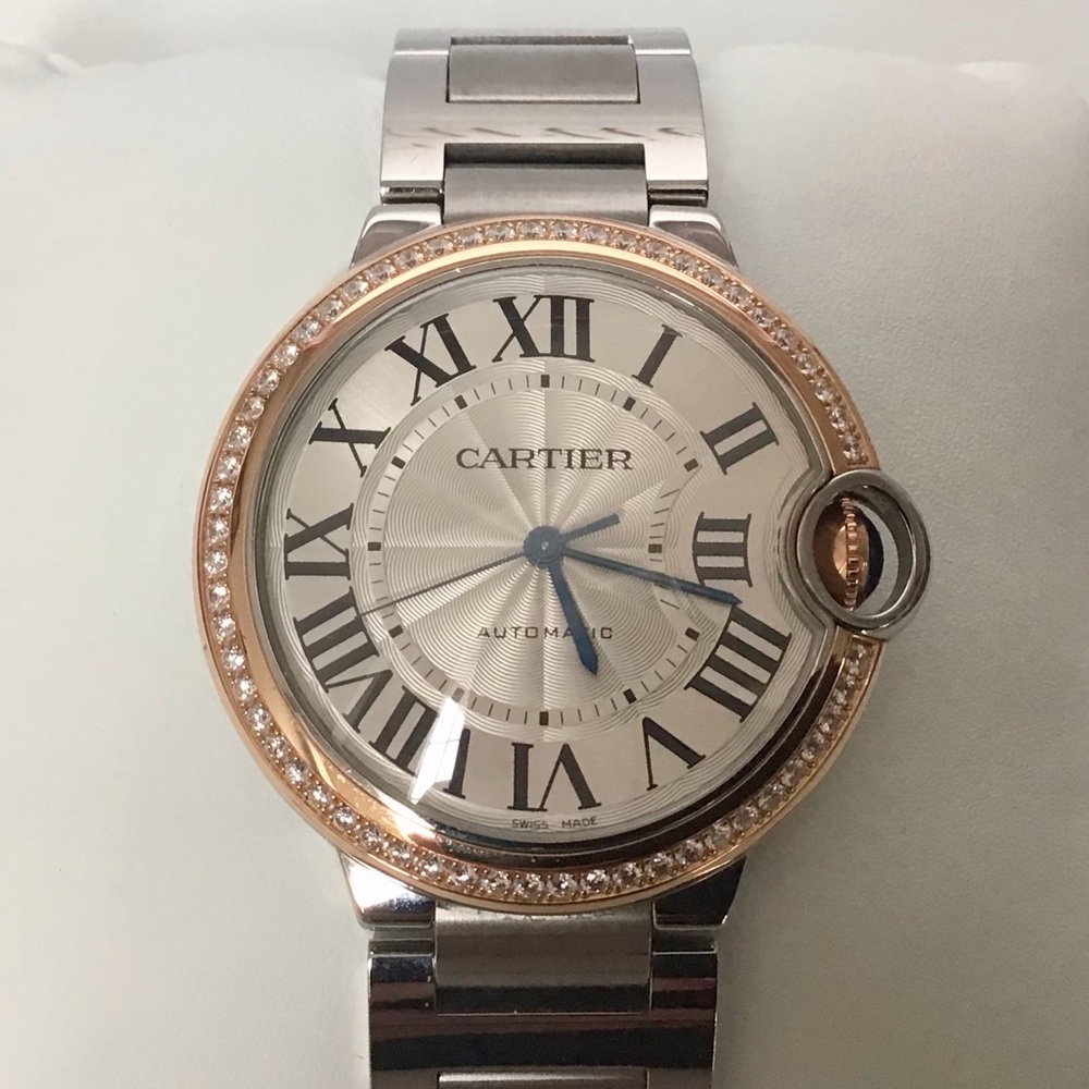 Cartier Ballon Bleu Wrist Watch SS-18k Rose Gold Diamond Bezel 36mm WE902081 NWB - Picture 7 of 15